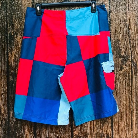 Hurley Board Shorts Blue Red Large Check Plaid Mens Size 32 Bathing Suit - Picture 9 of 9